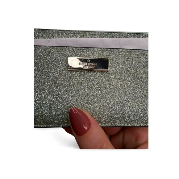 Kate Spade NIB Kenzie Glitter Seawater Wristlet Zip Pouch w/ Box NWT - Picture 10 of 14